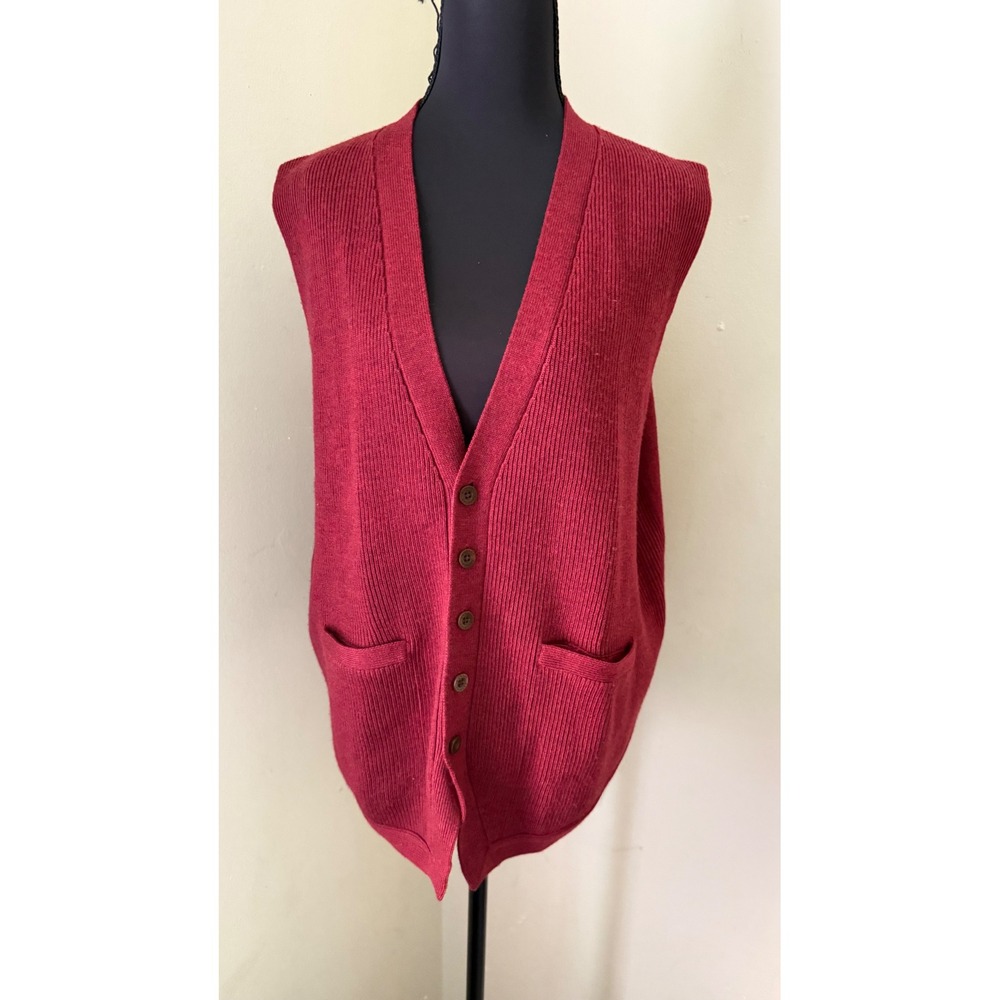 Robert Talbott Mens 100%  Merino Wool Knit Vest Burgundy Sleeveless Cardigan L